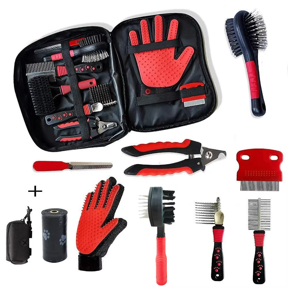 10-In-1 Professional Grooming Kit Complete Supplies for Dogs & Cats Slicker Pet Nail Clipper & Long-Haired Pet Brush Set