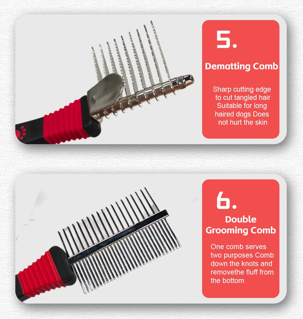 10-In-1 Professional Grooming Kit Complete Supplies for Dogs & Cats Slicker Pet Nail Clipper & Long-Haired Pet Brush Set