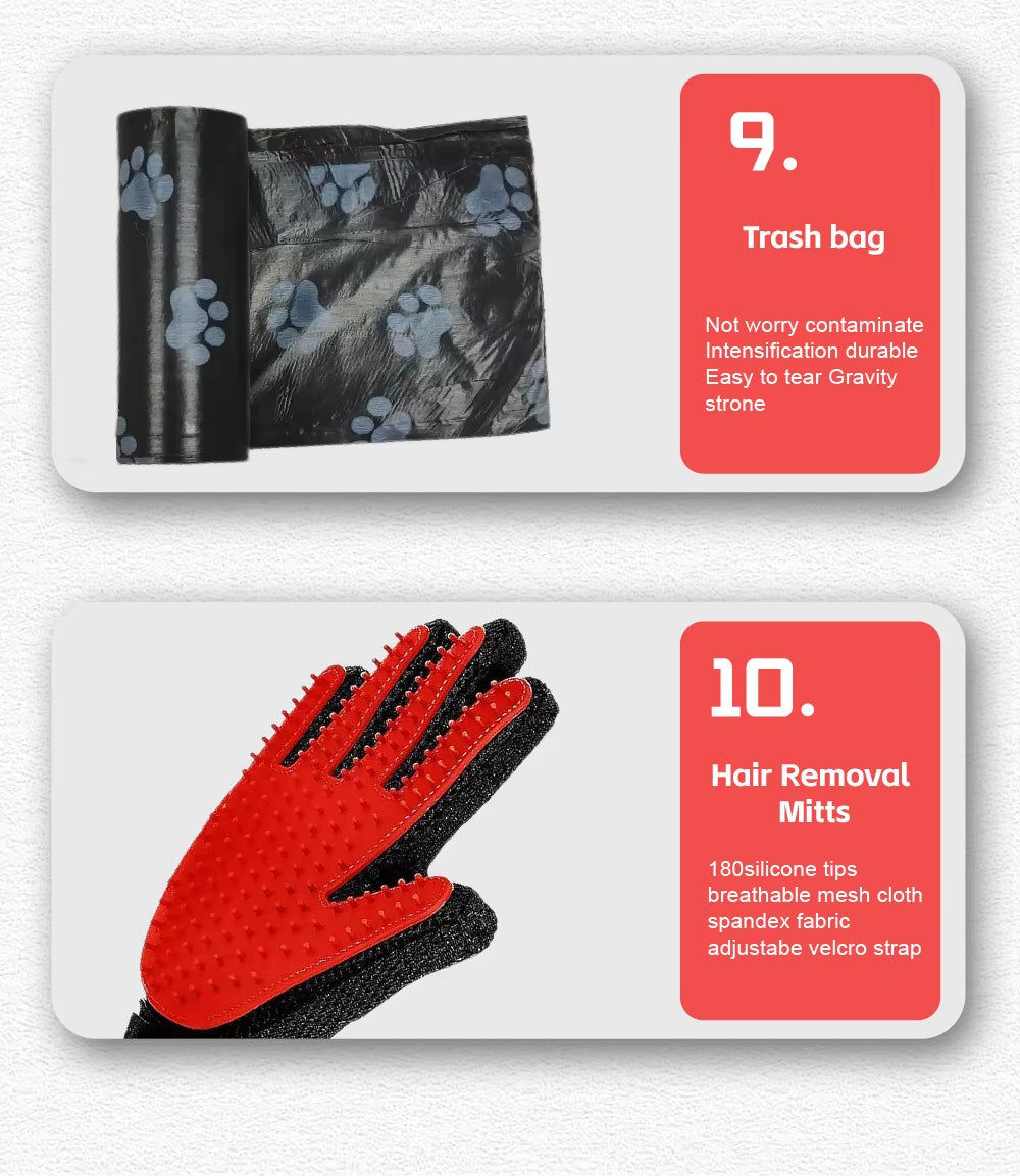 10-In-1 Professional Grooming Kit Complete Supplies for Dogs & Cats Slicker Pet Nail Clipper & Long-Haired Pet Brush Set